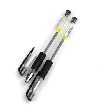 Ручка гелевая Alingar, 0,5 мм, черная, металлизированный наконечник, резиновый грип, круглый, прозрачный, пластиковый корпус, карт. уп.