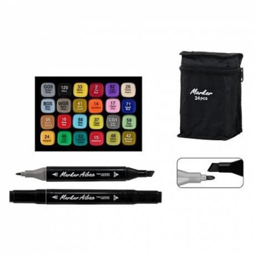 Набор маркеров для скетчинга  24цв. пулевидн. BASIR. двусторон., 1,0-7,0мм, ткан.чехол