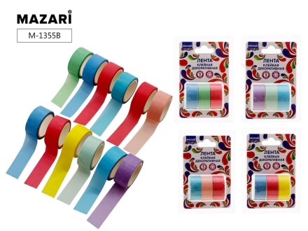 Лента клейкая декоративная, размер  1,5 см х 3 м, 3 шт. в блистере