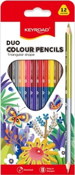 Карандаши цвет. двусторонние 12шт/24цв KEYROAD, трехгранные