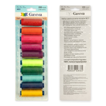 Нитки швейные "Gamma" ассорти 11, 183м, 10шт