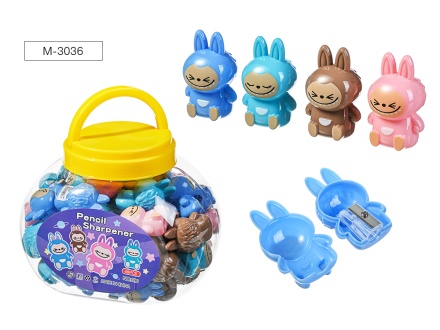 Точилка пластик.с контейнером. ЗУБАСТИК (Лабубу), 1 отверстие, 4 цвета