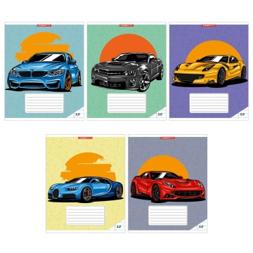 Тетрадь А5 12л лин. Полиграф Принт "Машинки" ВД-лак, белизна 100%