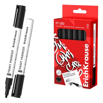 Маркер-краска ErichKrause PT-250, на масляной основе, цвет чернил черный (в коробке по 12 шт.)