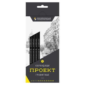 Набор карандашей 12 шт ВКФ "Проект" 2Т, Т, ТМ, М,2М,3М,4М,5М, 6М, ОПП пакет