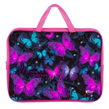 Папка для тетрадей А4 с ручками. Текстиль. ТАНЕЦ БАБОЧЕК. 350х265x80мм