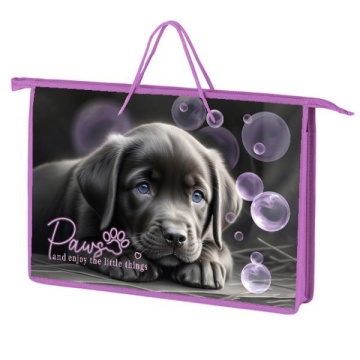 Папка А4 (340*245*45) с ручками, молния, пластик "Дай лапу"