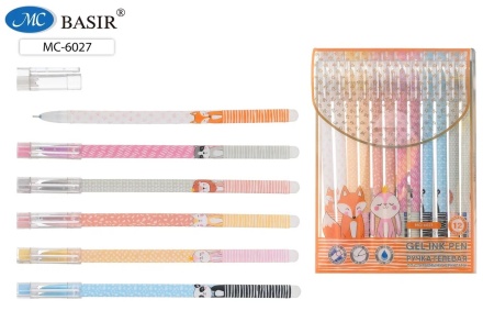 Ручка гелевая стираемая "ЛИСЯТА". Цветной корпус с рисунком в ассорт. 0,5 мм. Синяя