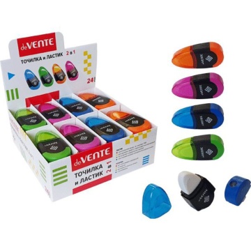 Точилка и ластик 2 в 1 пласт.с контейнером 2 отв. ассорти