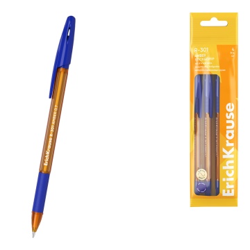 Набор из 4 ручек шариковых ErichKrause R-301 Stick&Grip Amber 0.7, цвет чернил синий (в пакете)
