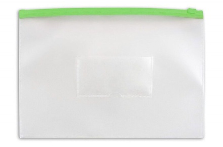 Конверт на молнии А4 0,15мм, карман д/визитки, зелёная молния