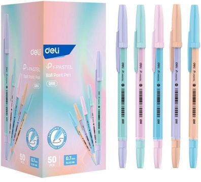 Ручка шар. Deli синяя, 0,7мм, корпус ассорти