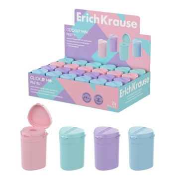 Точилка пластиковая ErichKrause ClickUp Mini, Pastel, с контейнером, ассорти (в коробке-дисплее по 2