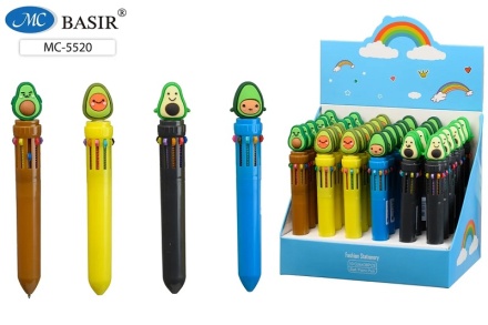 Авторучка 10-ти цветная: детская; "АВОКАДО"; цветной корпус .ассорти., прорезиненный наконечник.