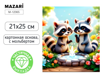 Мозаика алмазная по номерам на картоне с мольбертом  21*25см "Еноты" (частичная выкладка)