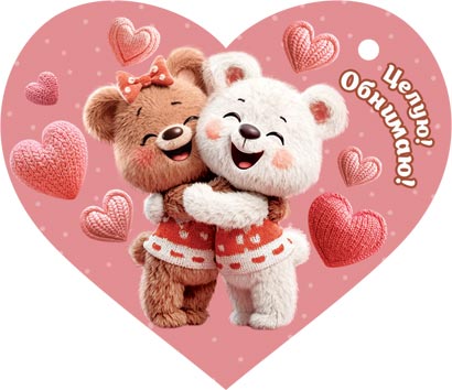 Открытка 6*3см  "Целую! Обнимаю"