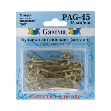 Булавки английские, метал. размер  45мм, 25шт, золото