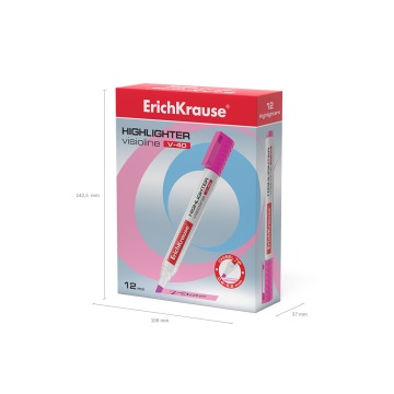 Текстмаркер ErichKrause Visioline V-40 Neon, цвет чернил розовый (в коробке по 12 шт.)