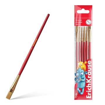 Кисти ErichKrause Jolly Friends для акварели и гуаши, синтетика, 6 штук (в полибеге с европодвесом)