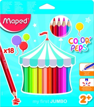 Карандаши цвет. Jumbo 18цв  Maped Color Peps  трехгранные, ударопрочные, карт.упак.