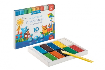 Пластилин 10цв 200гр. КЛАССИЧЕСКИЙ к/к, стек
