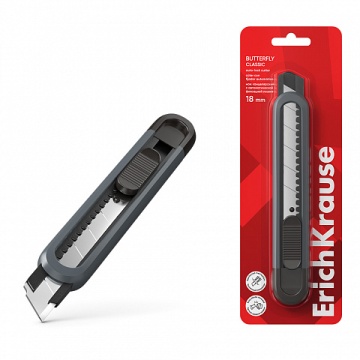 Нож канцелярский ЕК Butterfly Classic с автомат.фиксацией лезвия, 18 мм, серый, блистер