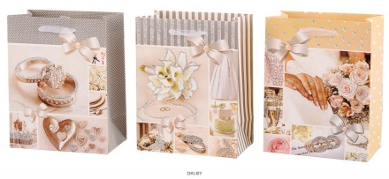 Пакет подарочный. Бумажный. 23*18*10 см. "Нежность" Свадебная тематика в ассортименте