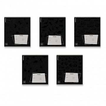 Тетрадь 12л линейка выб лак "Black Pattern" ассорти (5диз) 60г.м2 ERICH KRAUSE 60535