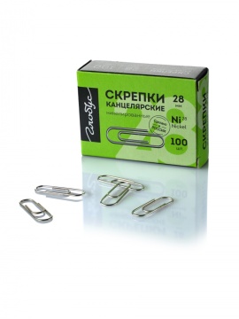 Скрепки 28мм - 100шт. никелированные, карт.уп.