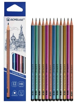 Карандаш ACMELIAE HB трехгранный, цвет. корпус, металлик