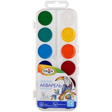 Акварельные краски 12цв. Классическая, пласт/уп, б/к, медовая
