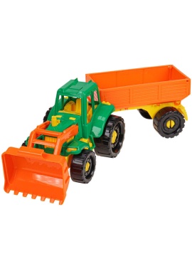 Машинка 38см "Иван" трактор с прицепом, пластик, зеленый