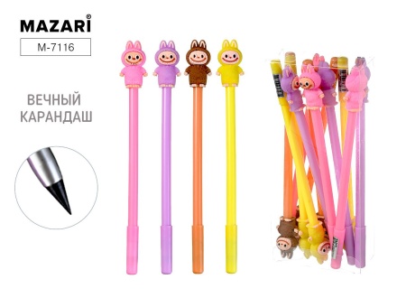 Карандаш вечный ЗУБАСТИК (Лабубу), 4 цвета корпуса ассорти