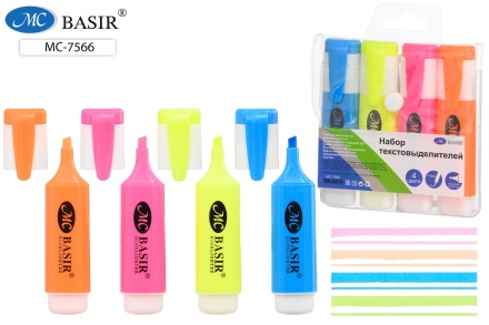 Текстмаркеры флуоресцентные. 4 цв. Белый колпачок с цв.клипом