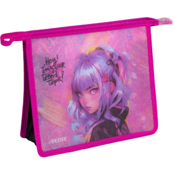 Папка д/тетрад. А5 (243x200x80) 1отд. молния сверху, пластик "Hey Girl",матовая полупрозрачная