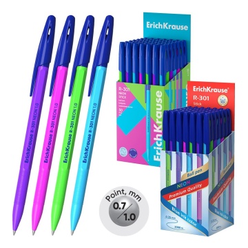 Ручка шар. EK R-301 Stick Neon 1,0мм, синяя, в пласт.стакане