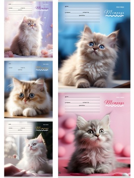 Тетрадь А5 12л кл. Проф-Пресс "Милые кошечки - 1" 5 диз.в спайке, белизна 100%