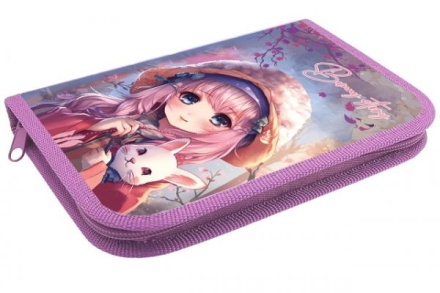 Пенал школьный. 1 отдел. 212*135*26 мм. "АНИМЕ С ЗАЙКОЙ"