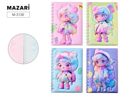 Блокнот ДЕВОЧКИ 17.8 х 13 см, 80 л., линованный внутренний блок, мягкая объемная обложка, плотность бумаги 80г.м2, 4 дизайна в ассортименте, ОПП- упаковка