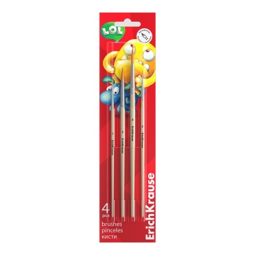 Набор кистей Erich Krause Jolly Friends синтетика 4шт. 1, 2, 3, 4, д/акварели и гуаши