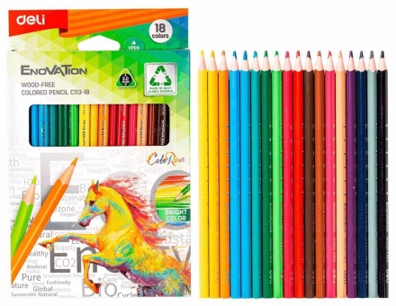 Карандаши цвет. 18цв Deli  Enovation трехгранные, пластиковые