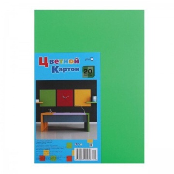 Картон цв. А4 1цв. 20л. Зелёный, поделочный, немелов., пл. 200 гр/м2, в ПЭТ-пакете