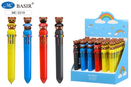 Ручка шар. многоцв.10-х цветная, "Мишка superme"