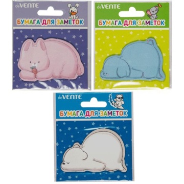 Бумага с липким краем  20л, фигурная Bunny, Elephant and Bear, ассорти