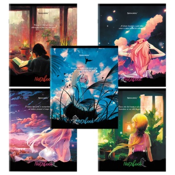 Тетрадь А5 48 л. скоба, клетка, обложка картон, Anime Girls (микс в спайке)