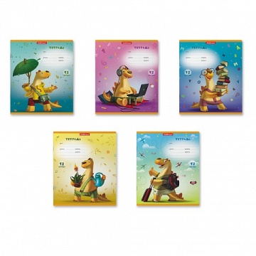 Тетрадь 12л клетка мелов "Динозаврик" ассорти (5диз)