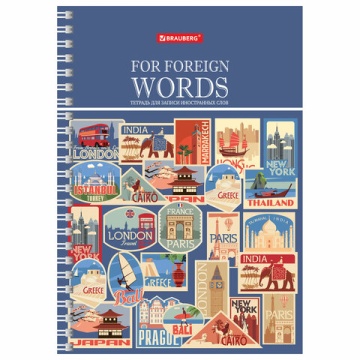 Тетрадь-словарь для записи иностранных слов А5 48л, гребень, клетка, BRAUBERG, 403563