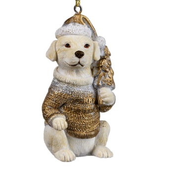 Украшение ErichKrause Decor Песик с елкой золотой 8см
