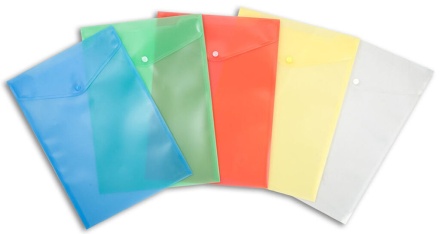 Конверт на кнопке А4 0,18мм однотонный, вертикальный, ассорти