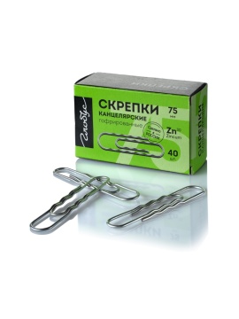 Скрепки 75мм -  40шт. гофрированные, оцинкованные, карт.уп.